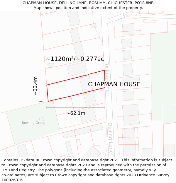 CHAPMAN HOUSE, DELLING LANE, BOSHAM, CHICHESTER, PO18 8NR: Plot and title map