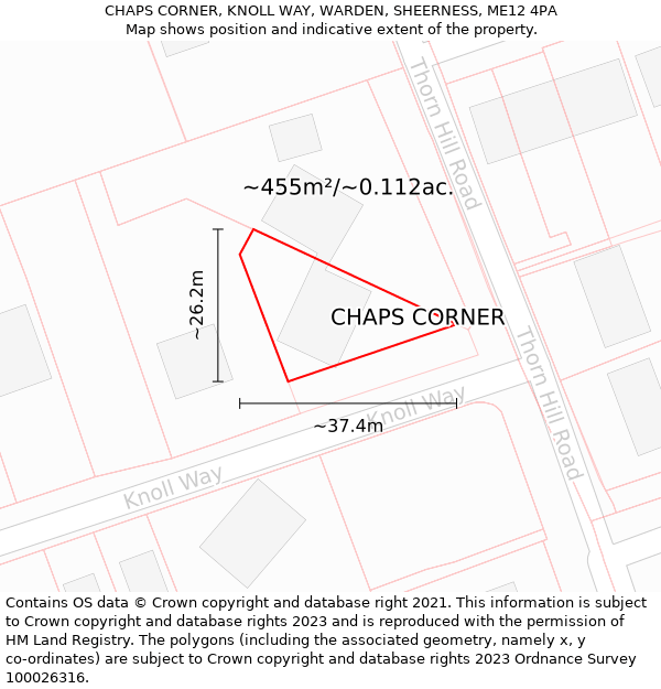 CHAPS CORNER, KNOLL WAY, WARDEN, SHEERNESS, ME12 4PA: Plot and title map