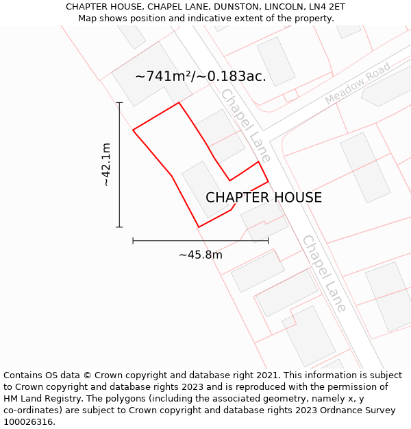 CHAPTER HOUSE, CHAPEL LANE, DUNSTON, LINCOLN, LN4 2ET: Plot and title map