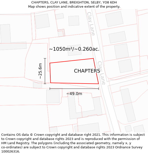 CHAPTERS, CLAY LANE, BREIGHTON, SELBY, YO8 6DH: Plot and title map