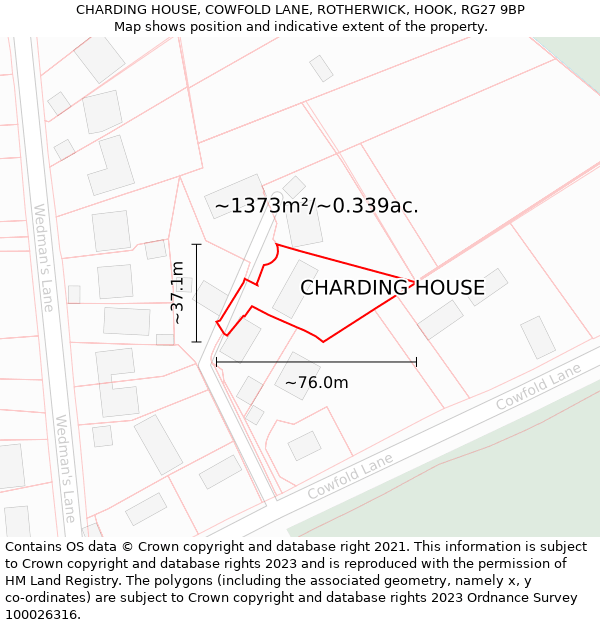 CHARDING HOUSE, COWFOLD LANE, ROTHERWICK, HOOK, RG27 9BP: Plot and title map