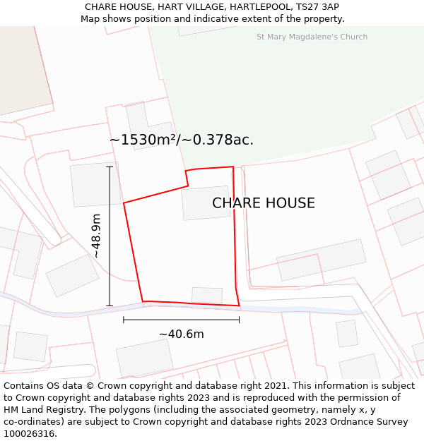 CHARE HOUSE, HART VILLAGE, HARTLEPOOL, TS27 3AP: Plot and title map