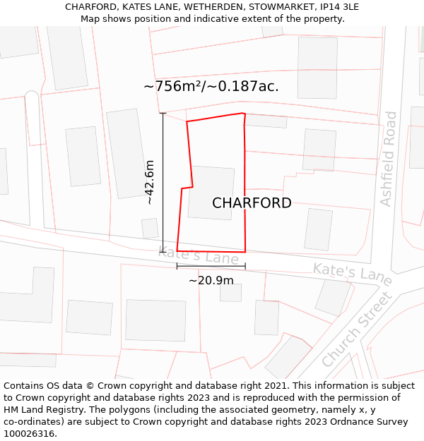 CHARFORD, KATES LANE, WETHERDEN, STOWMARKET, IP14 3LE: Plot and title map
