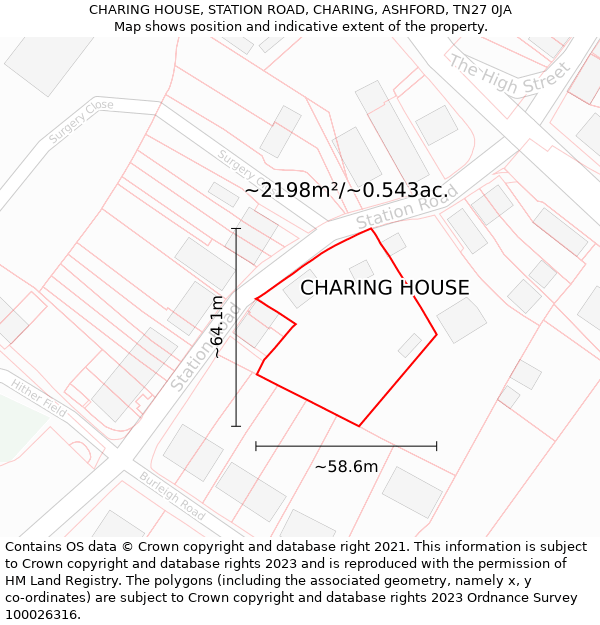 CHARING HOUSE, STATION ROAD, CHARING, ASHFORD, TN27 0JA: Plot and title map