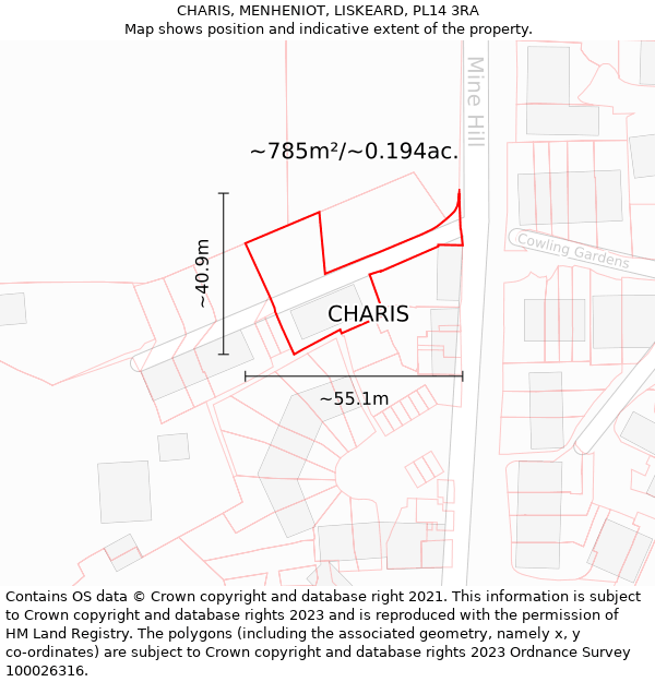 CHARIS, MENHENIOT, LISKEARD, PL14 3RA: Plot and title map