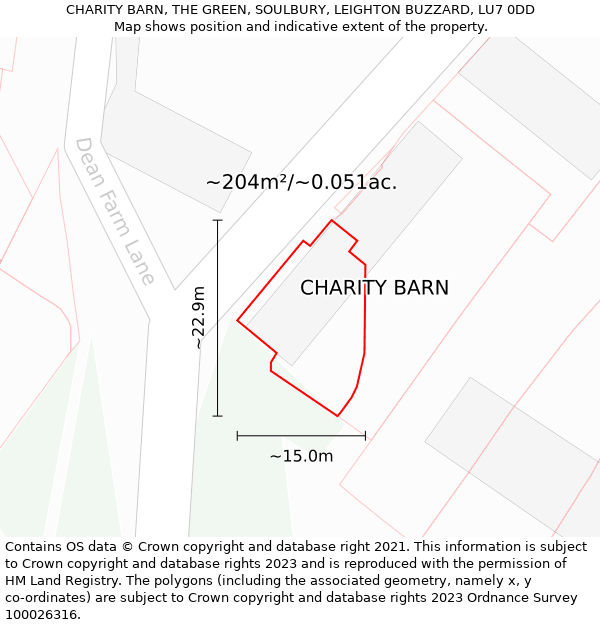 CHARITY BARN, THE GREEN, SOULBURY, LEIGHTON BUZZARD, LU7 0DD: Plot and title map