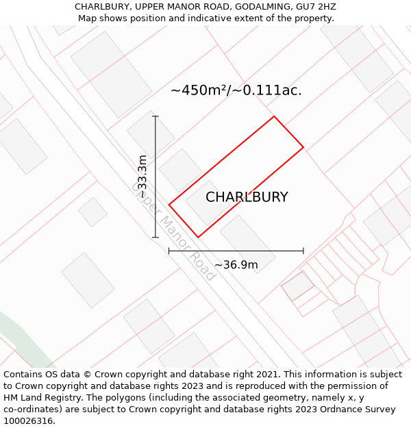 CHARLBURY, UPPER MANOR ROAD, GODALMING, GU7 2HZ: Plot and title map