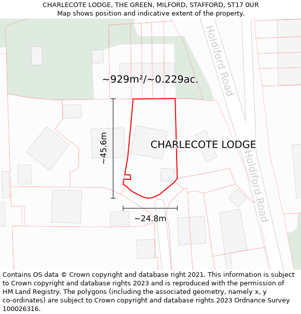 CHARLECOTE LODGE, THE GREEN, MILFORD, STAFFORD, ST17 0UR: Plot and title map