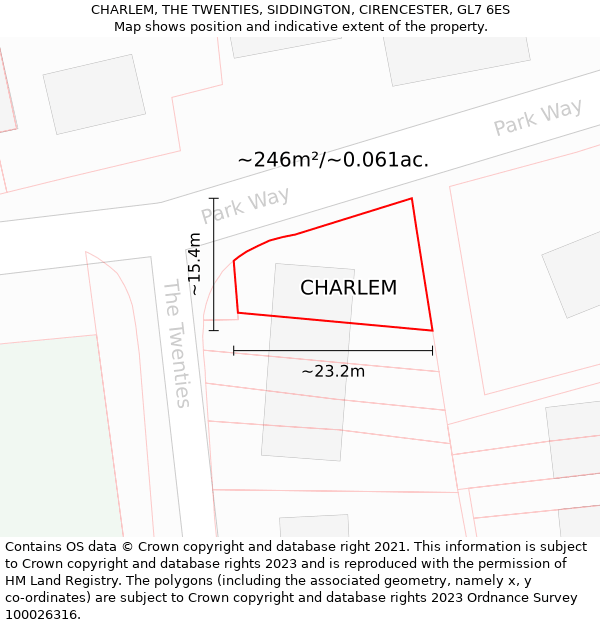 CHARLEM, THE TWENTIES, SIDDINGTON, CIRENCESTER, GL7 6ES: Plot and title map