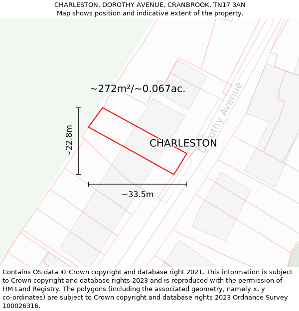 CHARLESTON, DOROTHY AVENUE, CRANBROOK, TN17 3AN: Plot and title map