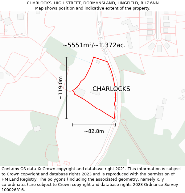 CHARLOCKS, HIGH STREET, DORMANSLAND, LINGFIELD, RH7 6NN: Plot and title map