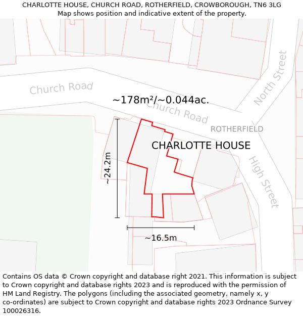 CHARLOTTE HOUSE, CHURCH ROAD, ROTHERFIELD, CROWBOROUGH, TN6 3LG: Plot and title map