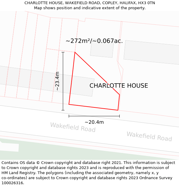 CHARLOTTE HOUSE, WAKEFIELD ROAD, COPLEY, HALIFAX, HX3 0TN: Plot and title map