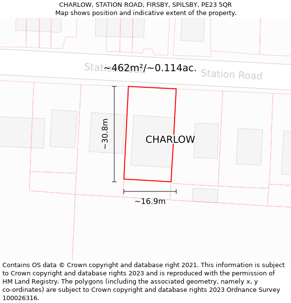 CHARLOW, STATION ROAD, FIRSBY, SPILSBY, PE23 5QR: Plot and title map