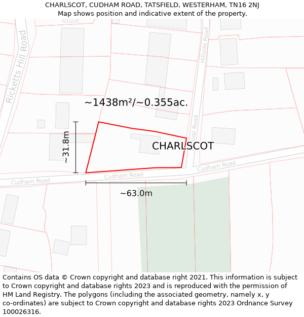 CHARLSCOT, CUDHAM ROAD, TATSFIELD, WESTERHAM, TN16 2NJ: Plot and title map