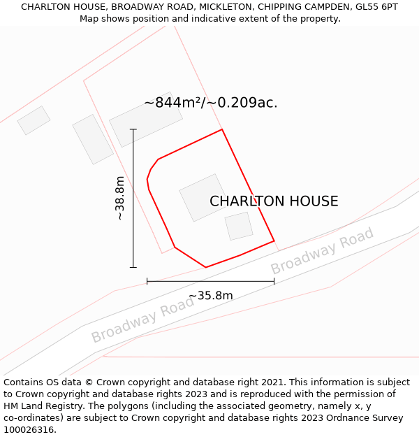 CHARLTON HOUSE, BROADWAY ROAD, MICKLETON, CHIPPING CAMPDEN, GL55 6PT: Plot and title map