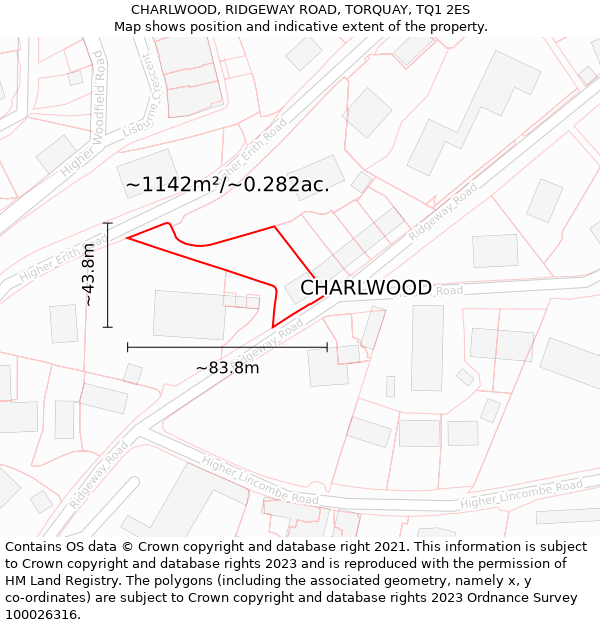 CHARLWOOD, RIDGEWAY ROAD, TORQUAY, TQ1 2ES: Plot and title map