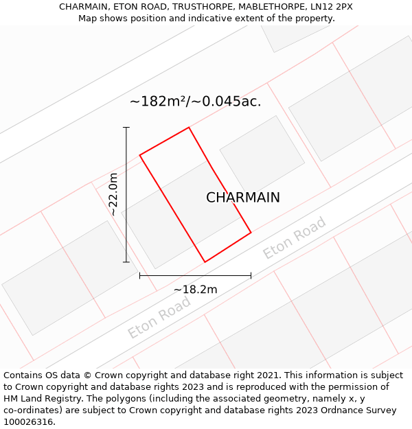 CHARMAIN, ETON ROAD, TRUSTHORPE, MABLETHORPE, LN12 2PX: Plot and title map