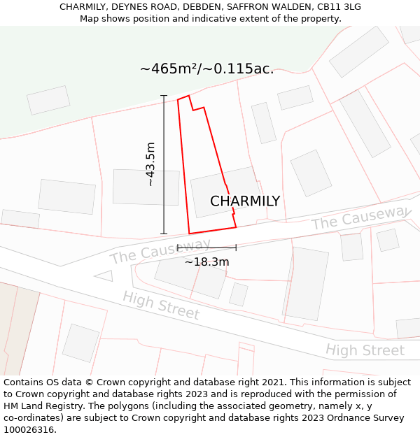 CHARMILY, DEYNES ROAD, DEBDEN, SAFFRON WALDEN, CB11 3LG: Plot and title map