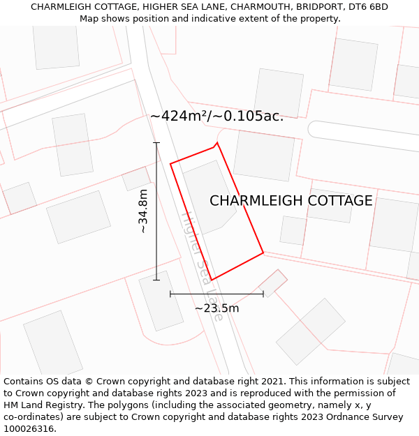 CHARMLEIGH COTTAGE, HIGHER SEA LANE, CHARMOUTH, BRIDPORT, DT6 6BD: Plot and title map
