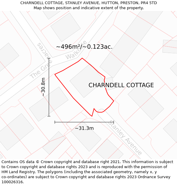 CHARNDELL COTTAGE, STANLEY AVENUE, HUTTON, PRESTON, PR4 5TD: Plot and title map