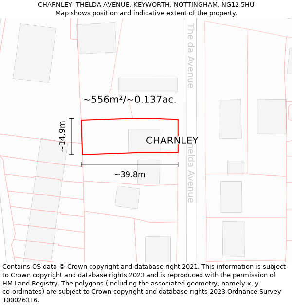 CHARNLEY, THELDA AVENUE, KEYWORTH, NOTTINGHAM, NG12 5HU: Plot and title map