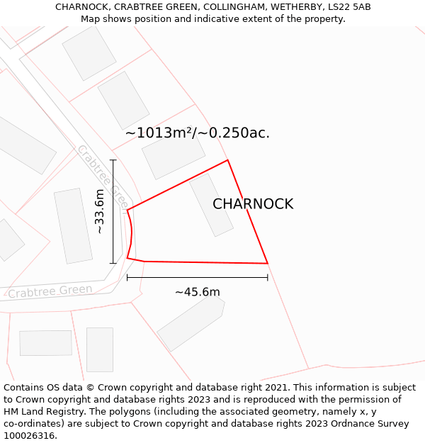 CHARNOCK, CRABTREE GREEN, COLLINGHAM, WETHERBY, LS22 5AB: Plot and title map