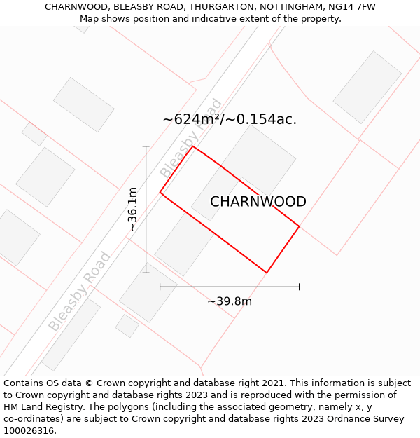 CHARNWOOD, BLEASBY ROAD, THURGARTON, NOTTINGHAM, NG14 7FW: Plot and title map