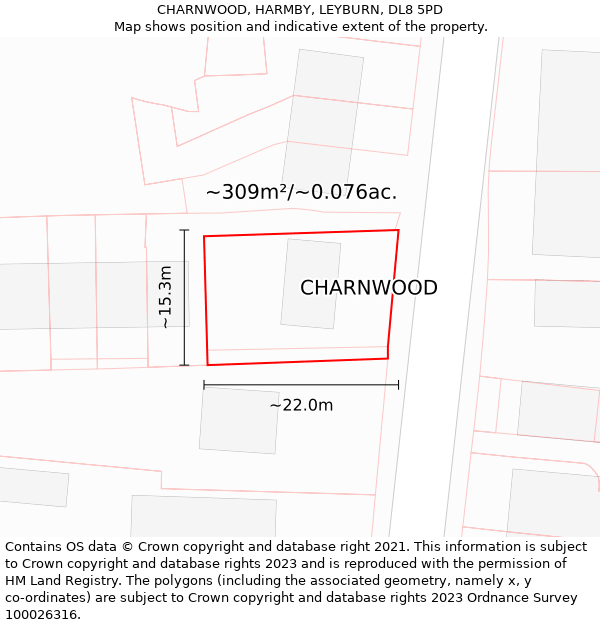 CHARNWOOD, HARMBY, LEYBURN, DL8 5PD: Plot and title map