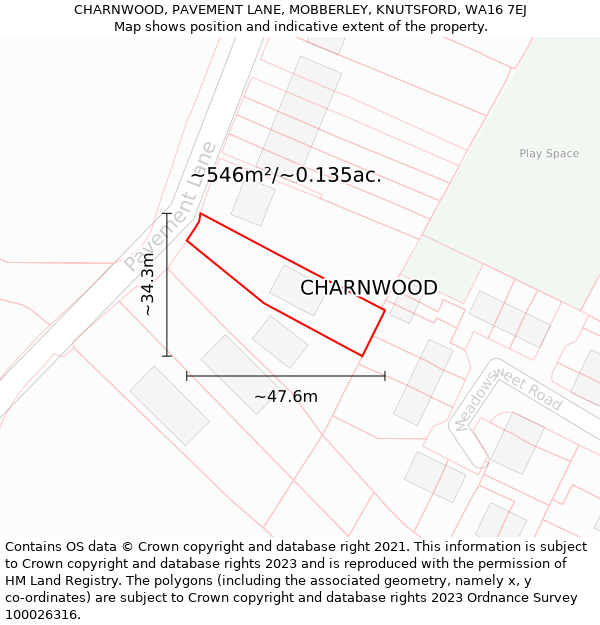 CHARNWOOD, PAVEMENT LANE, MOBBERLEY, KNUTSFORD, WA16 7EJ: Plot and title map