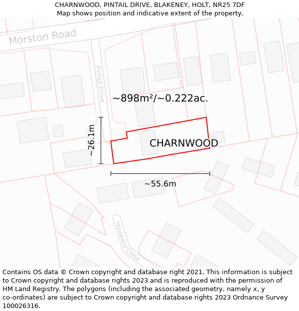 CHARNWOOD, PINTAIL DRIVE, BLAKENEY, HOLT, NR25 7DF: Plot and title map