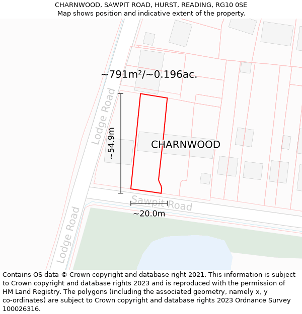 CHARNWOOD, SAWPIT ROAD, HURST, READING, RG10 0SE: Plot and title map
