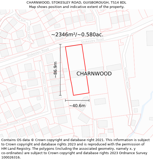 CHARNWOOD, STOKESLEY ROAD, GUISBOROUGH, TS14 8DL: Plot and title map