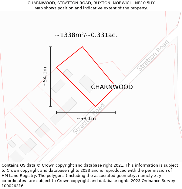 CHARNWOOD, STRATTON ROAD, BUXTON, NORWICH, NR10 5HY: Plot and title map