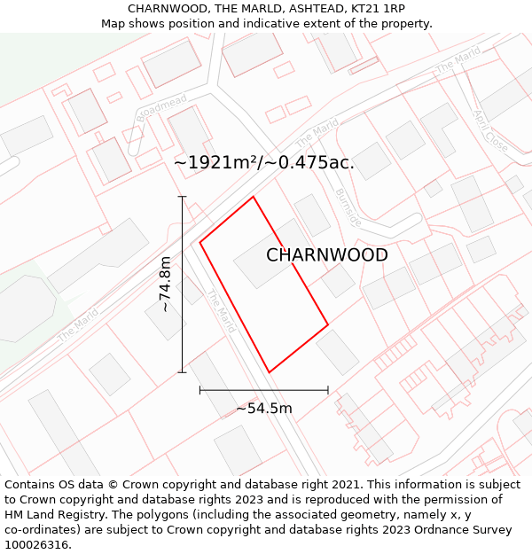CHARNWOOD, THE MARLD, ASHTEAD, KT21 1RP: Plot and title map