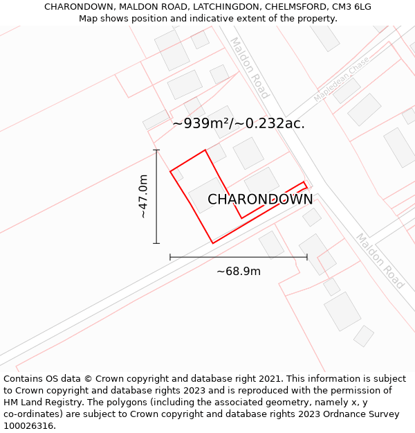 CHARONDOWN, MALDON ROAD, LATCHINGDON, CHELMSFORD, CM3 6LG: Plot and title map