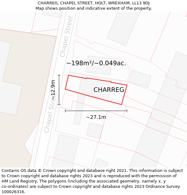 CHARREG, CHAPEL STREET, HOLT, WREXHAM, LL13 9DJ: Plot and title map