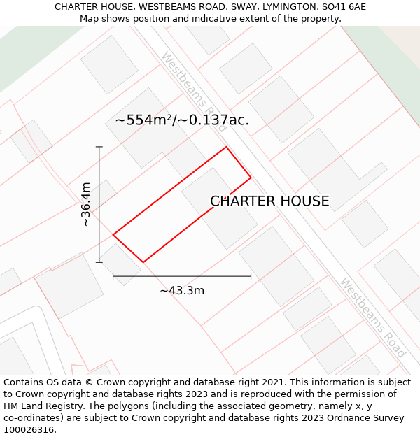 CHARTER HOUSE, WESTBEAMS ROAD, SWAY, LYMINGTON, SO41 6AE: Plot and title map