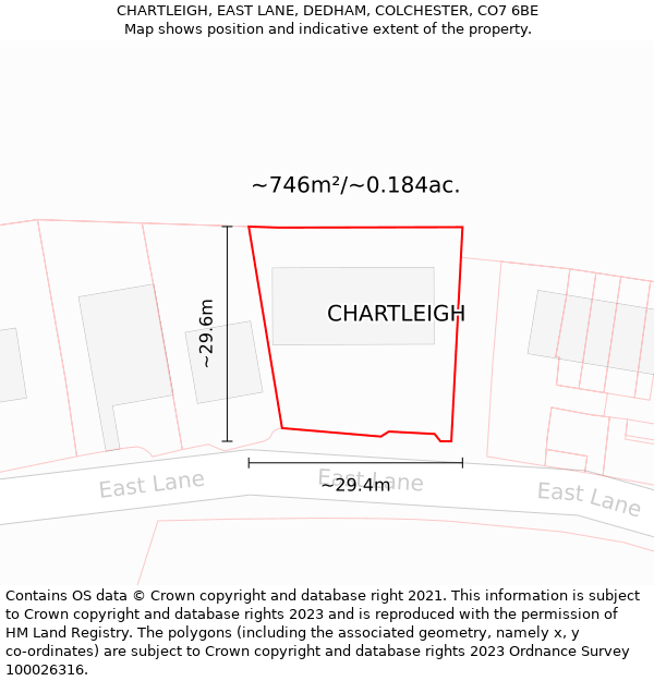 CHARTLEIGH, EAST LANE, DEDHAM, COLCHESTER, CO7 6BE: Plot and title map