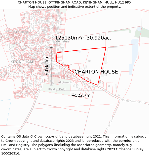 CHARTON HOUSE, OTTRINGHAM ROAD, KEYINGHAM, HULL, HU12 9RX: Plot and title map