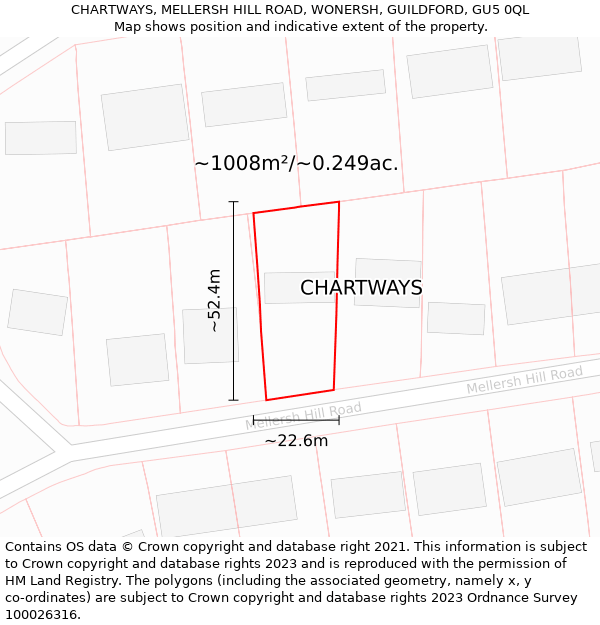 CHARTWAYS, MELLERSH HILL ROAD, WONERSH, GUILDFORD, GU5 0QL: Plot and title map