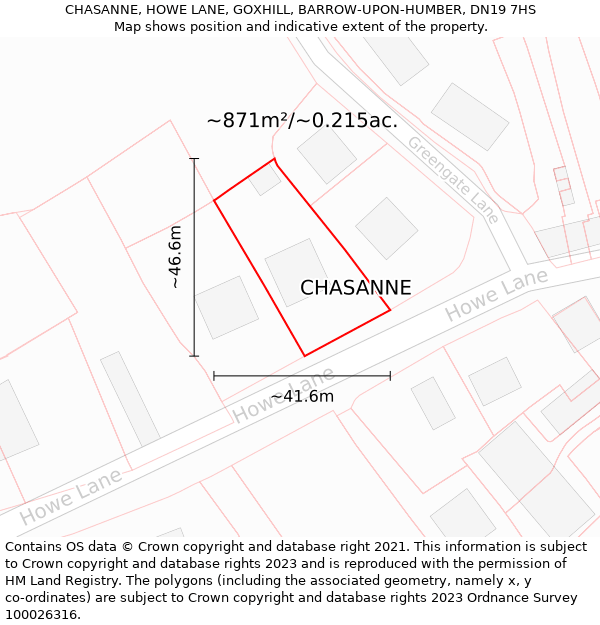 CHASANNE, HOWE LANE, GOXHILL, BARROW-UPON-HUMBER, DN19 7HS: Plot and title map