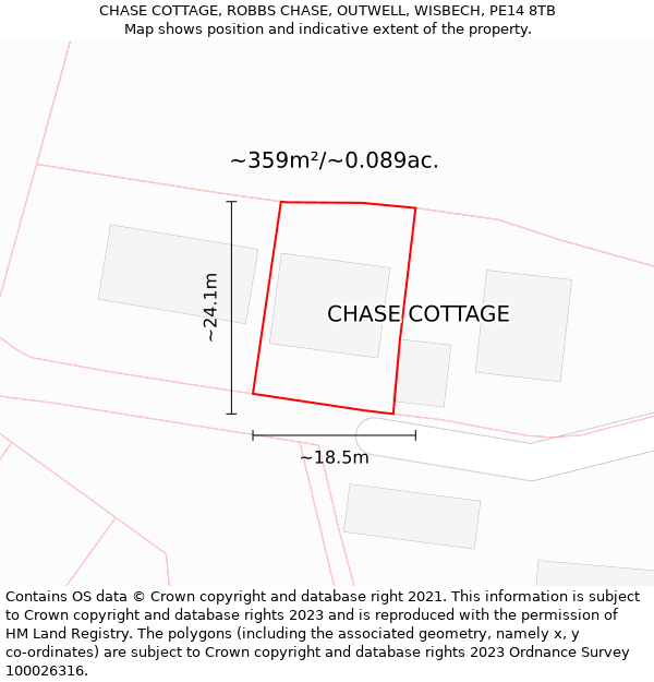 CHASE COTTAGE, ROBBS CHASE, OUTWELL, WISBECH, PE14 8TB: Plot and title map