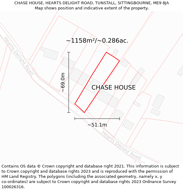 CHASE HOUSE, HEARTS DELIGHT ROAD, TUNSTALL, SITTINGBOURNE, ME9 8JA: Plot and title map