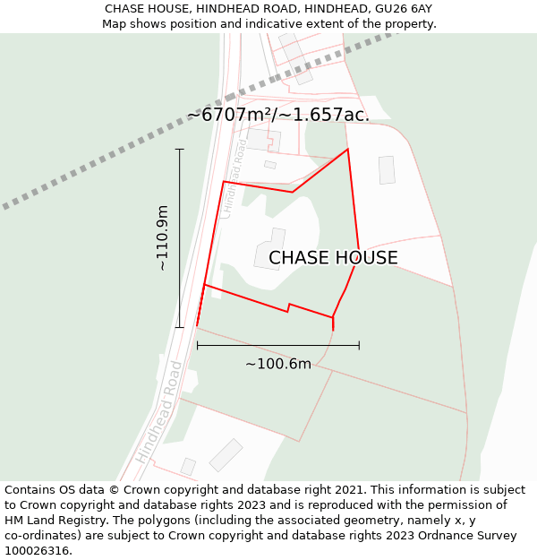 CHASE HOUSE, HINDHEAD ROAD, HINDHEAD, GU26 6AY: Plot and title map
