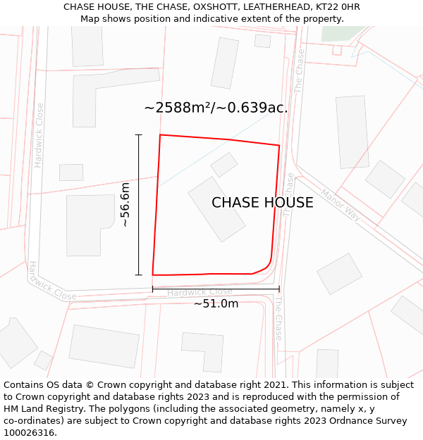 CHASE HOUSE, THE CHASE, OXSHOTT, LEATHERHEAD, KT22 0HR: Plot and title map