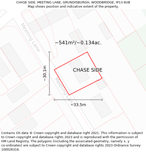 CHASE SIDE, MEETING LANE, GRUNDISBURGH, WOODBRIDGE, IP13 6UB: Plot and title map