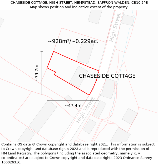 CHASESIDE COTTAGE, HIGH STREET, HEMPSTEAD, SAFFRON WALDEN, CB10 2PE: Plot and title map