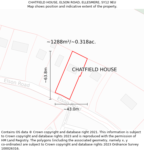 CHATFIELD HOUSE, ELSON ROAD, ELLESMERE, SY12 9EU: Plot and title map