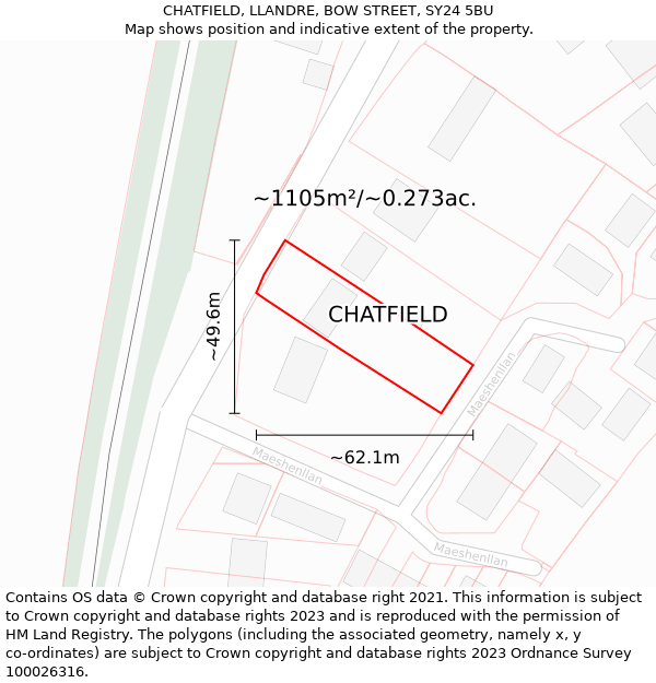 CHATFIELD, LLANDRE, BOW STREET, SY24 5BU: Plot and title map